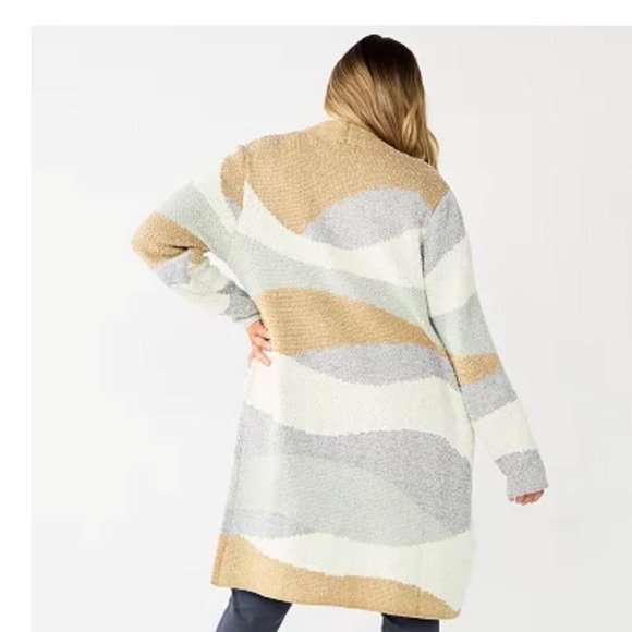 NWT Nine West Open Front Cardigan Striped Knit Sweater Cream Beige Gray XL Women - Picture 2 of 8